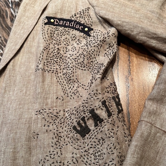 David Bitton Linen Embellished Pants And Blazer Set Size M/L